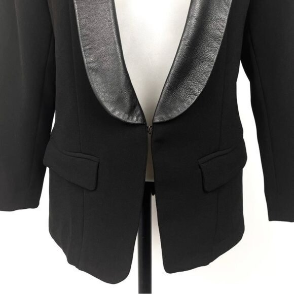 Line & Dot Leather Trim Tuxedo Blazer Jacket size medium - Picture 2 of 11